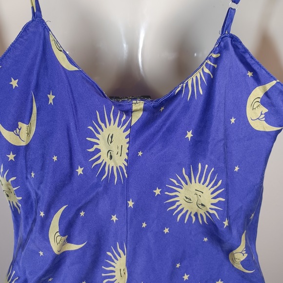 Magic Silk Vintage Purple Gold Celestial Sun Moon Mini Slip Dress XL - Picture 8 of 9